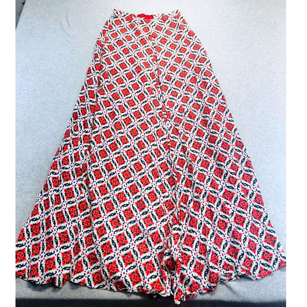 Tigerlily Maxi Skirt Womens Size 2‎ Red White Geometric Floral High Waist Flowy